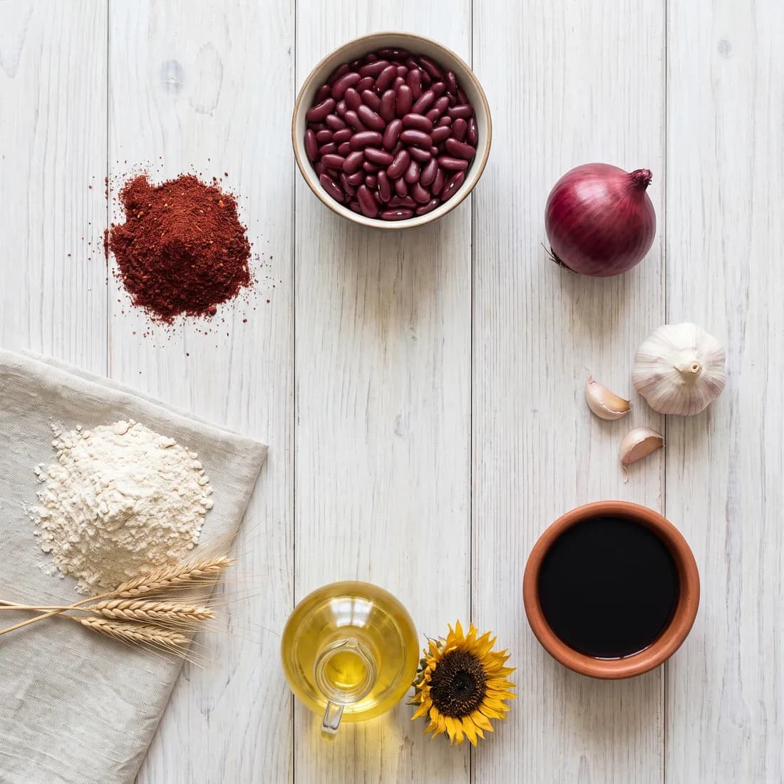 Vegan sucuk ingredients: kidney beans, onion, garlic, spice mix